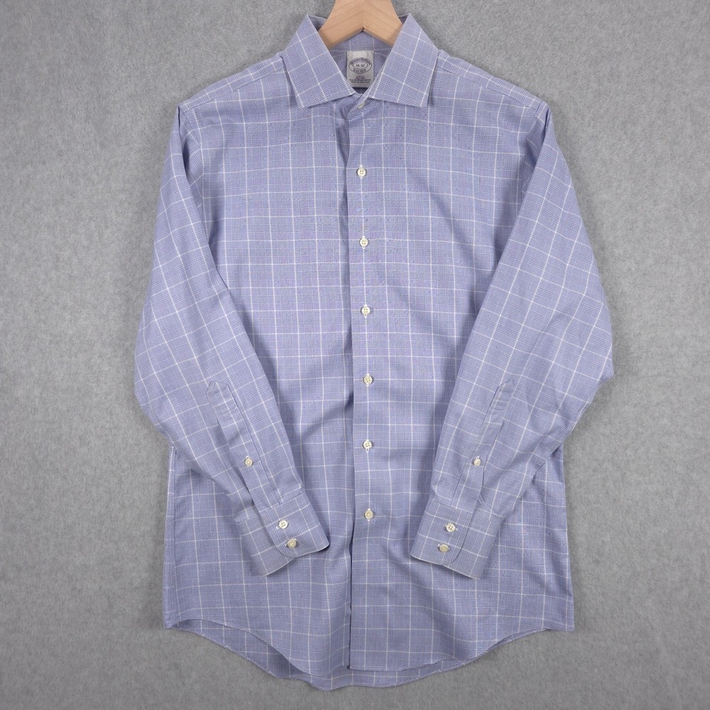 Brooks Brothers 1818 Mens 15-32 Slim Fit Blue Plaid Check Egyptian Cotton Shirt